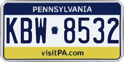 PA license plate KBW8532