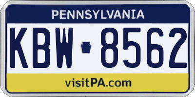 PA license plate KBW8562