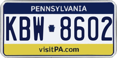 PA license plate KBW8602