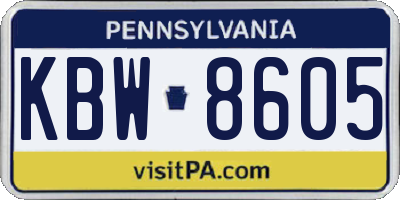 PA license plate KBW8605