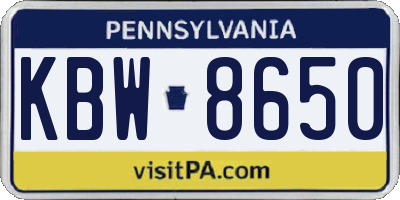 PA license plate KBW8650