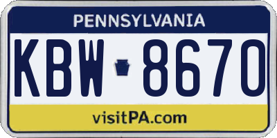 PA license plate KBW8670