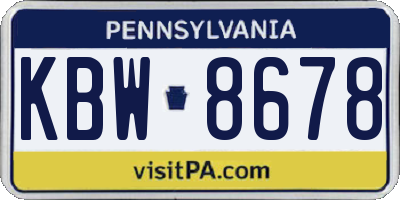 PA license plate KBW8678