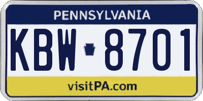 PA license plate KBW8701
