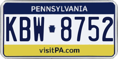 PA license plate KBW8752