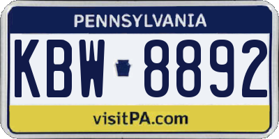 PA license plate KBW8892