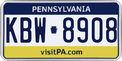 PA license plate KBW8908