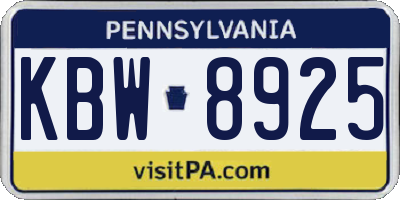PA license plate KBW8925
