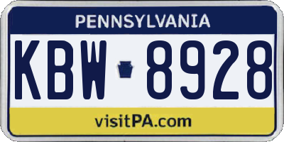 PA license plate KBW8928
