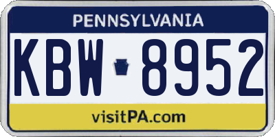 PA license plate KBW8952