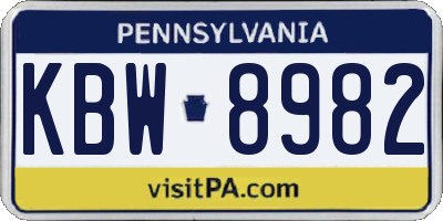 PA license plate KBW8982