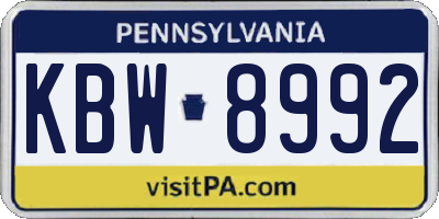 PA license plate KBW8992