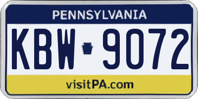 PA license plate KBW9072