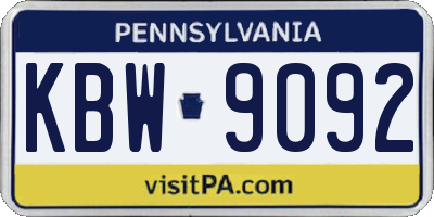 PA license plate KBW9092