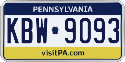 PA license plate KBW9093