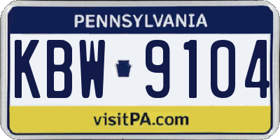 PA license plate KBW9104