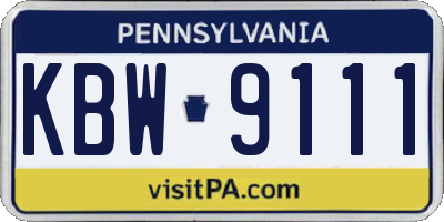 PA license plate KBW9111