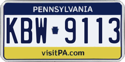 PA license plate KBW9113
