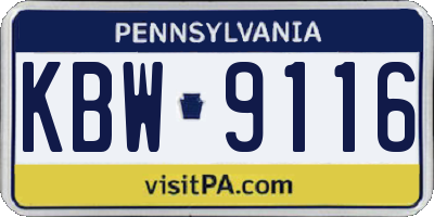 PA license plate KBW9116