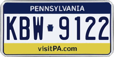 PA license plate KBW9122