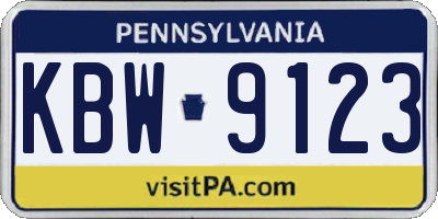PA license plate KBW9123