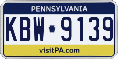 PA license plate KBW9139