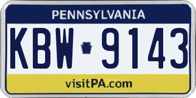 PA license plate KBW9143