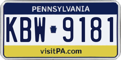 PA license plate KBW9181