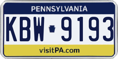 PA license plate KBW9193