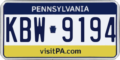 PA license plate KBW9194