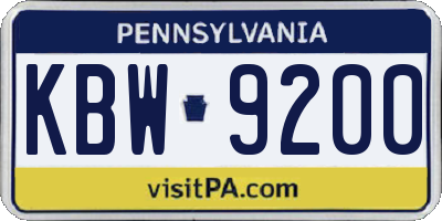 PA license plate KBW9200