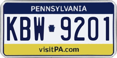 PA license plate KBW9201
