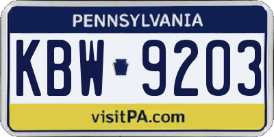 PA license plate KBW9203