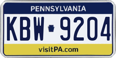 PA license plate KBW9204