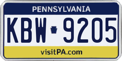 PA license plate KBW9205