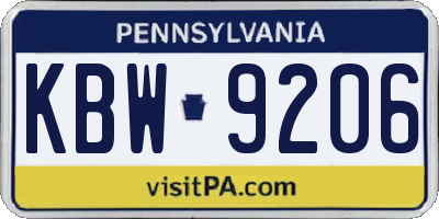 PA license plate KBW9206