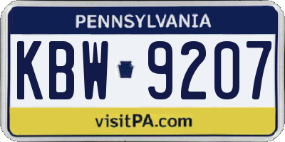 PA license plate KBW9207