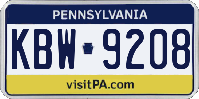 PA license plate KBW9208