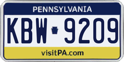 PA license plate KBW9209