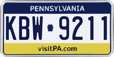 PA license plate KBW9211