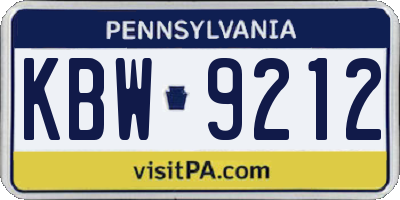 PA license plate KBW9212