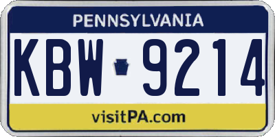 PA license plate KBW9214