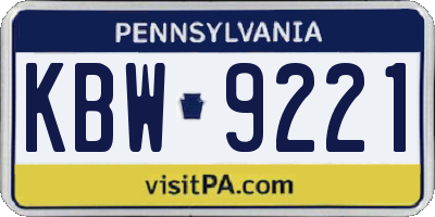 PA license plate KBW9221