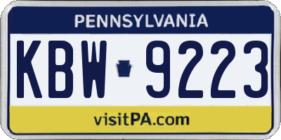PA license plate KBW9223