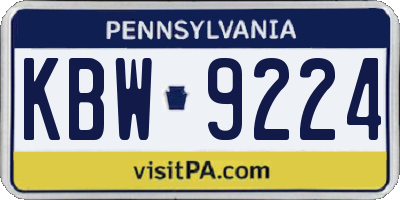 PA license plate KBW9224