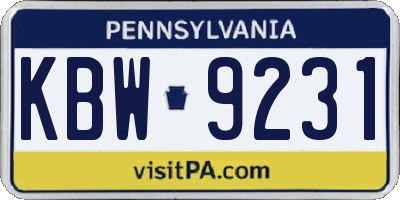 PA license plate KBW9231