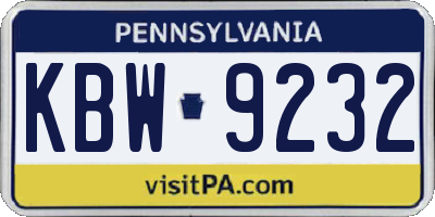 PA license plate KBW9232