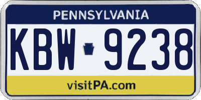 PA license plate KBW9238