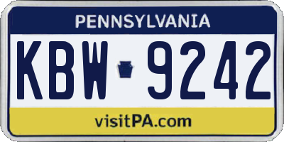 PA license plate KBW9242