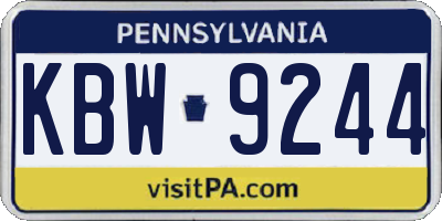 PA license plate KBW9244